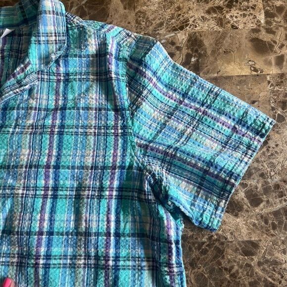 Cappagallo short sleeve button top womens XL blue plaid cotton y2k - Picture 10 of 14